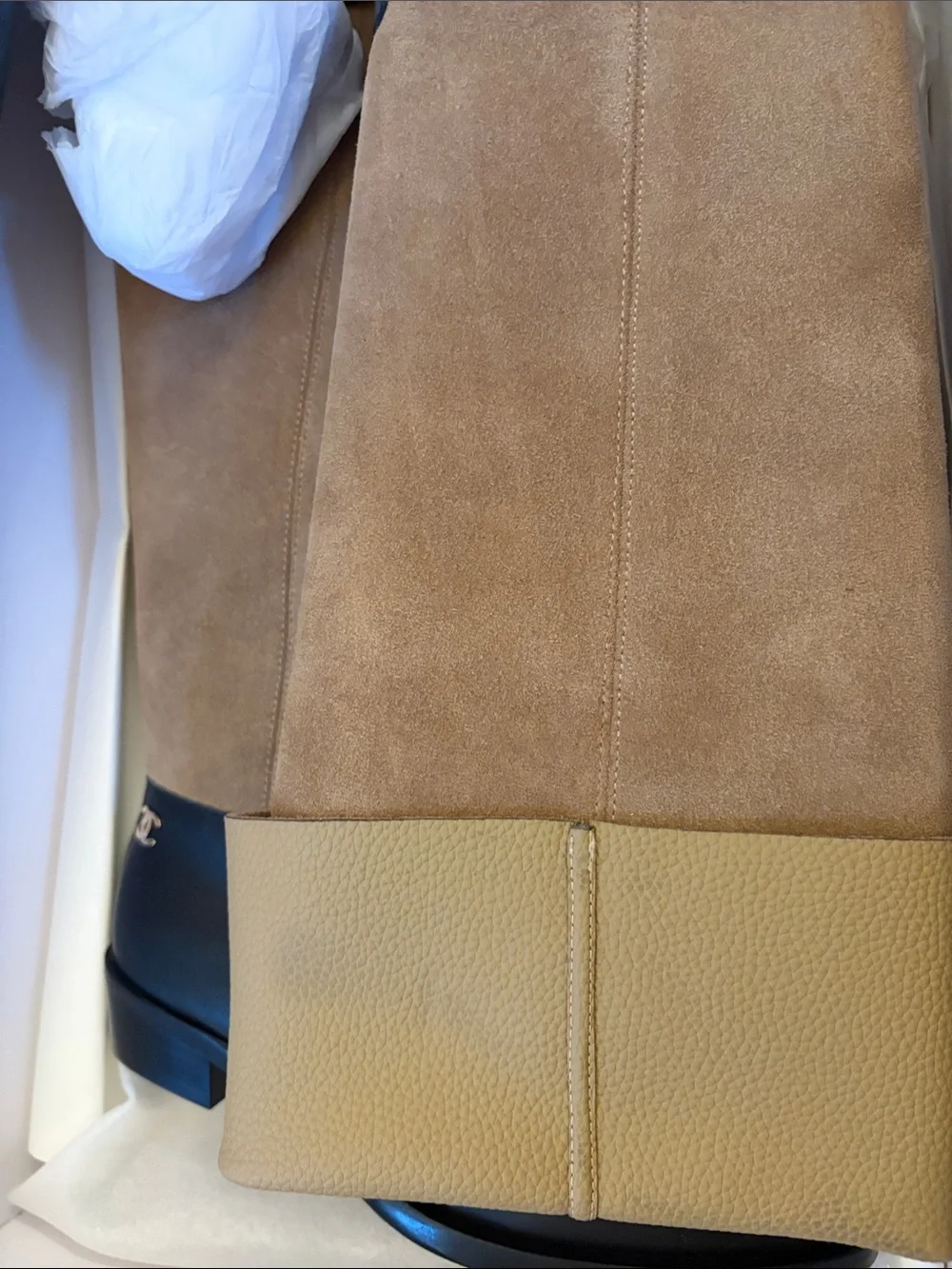 CC Two-Tone Leather and Suede Knee Boot in Black and Taupe
